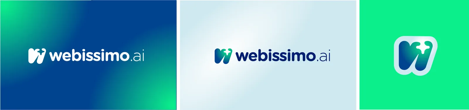 Koncept 2 loga Webissimo: písmeno W s hvězdou v negativním prostoru, mátově zelený a modrý gradient