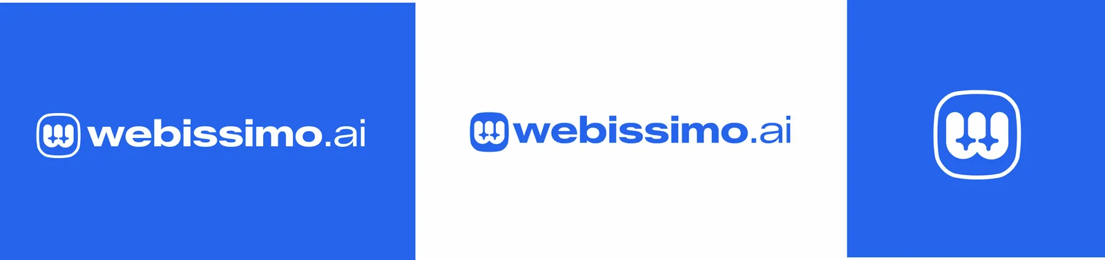 Koncept 4 loga Webissimo: minimalistické W v zaobleném odznaku, modrá barevnost